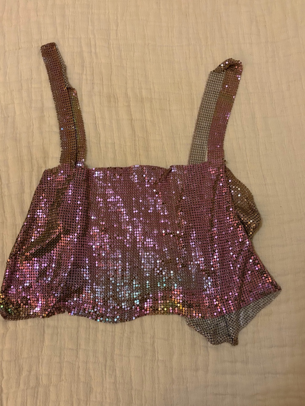 Sequin Crop Tank Top - Pink
